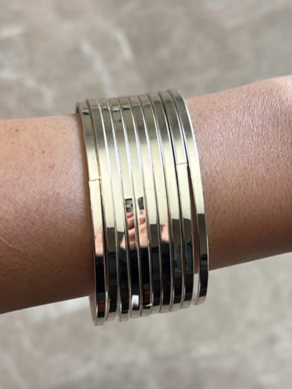 Silver bangles set of 10 stackable minimalist bracelets jewelry set
